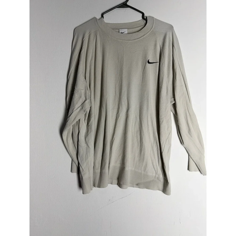 Nike Knit Sweater Mens 3XL Beige Cream Swoosh Crewneck Long Sleeve Pullover Top